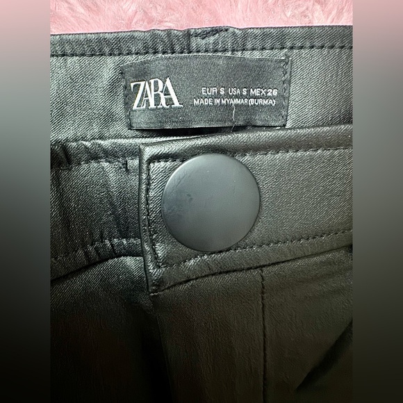 ZARA Woman Slim Fit High-Waist Waxed Faux-Leather Black Jeans, Size Small - Picture 7 of 14